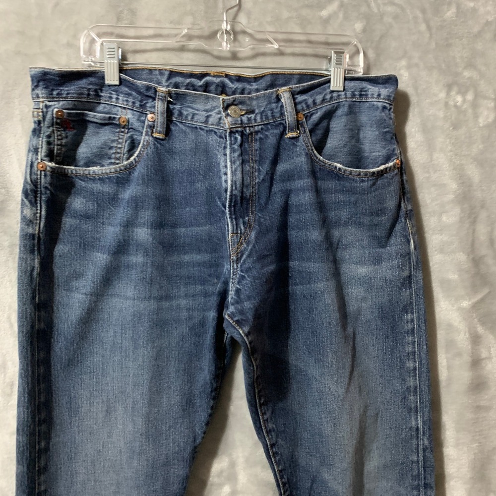 Polo Ralph Lauren Hampton Straight Jeans Mens 35x32 Blue Distressed Preppy - Picture 3 of 16